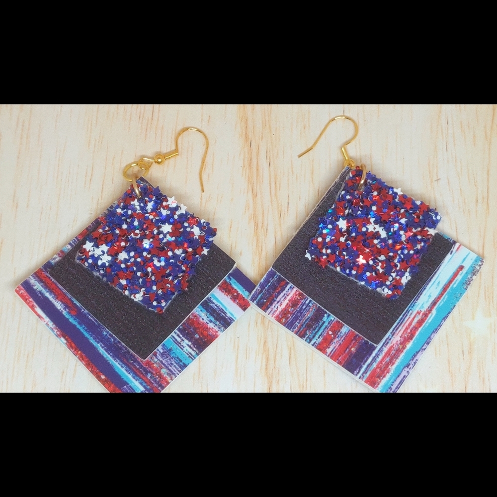 3/$20 Patriotic red white & blue leather earrings